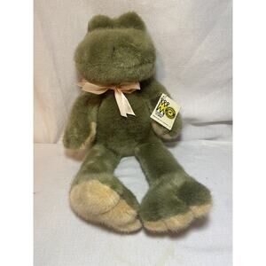 VTG 1991 Manhattan Toy Co Sleep Frog Stuffed Plush Sleeping Pink Ribbon Tag